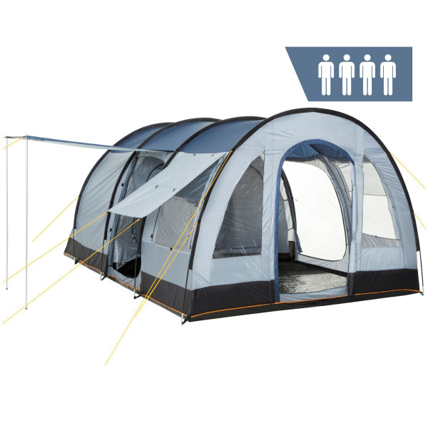 CampFeuer Zelt TunnelX für 4 Personen | Grau / Blau | 5000 mm Wassersäule