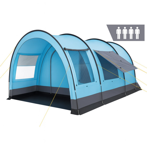 CampFeuer Zelt Relax4 für 4 Personen, Hellblau/Grau, XXL Tunnelzelt mit Vorraum, 5000 mm Wassersäule