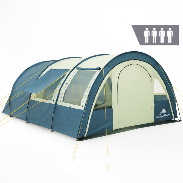 CampFeuer Zelt Multi für 4 Personen, 5000 mm Wassersäule, Blau / Sand, Tunnelzelt mit Vorraum
