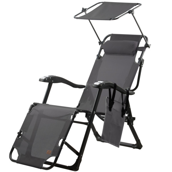 CampFeuer Sonnenliege mit Dach, Anthrazit, Campingliege mit Arm Massagerollen, Gartenliege