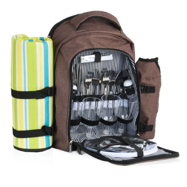 CampFeuer Picknickrucksack 32-teilig, Picknickset für 4 Personen, braun meliert, Freizeitrucksack