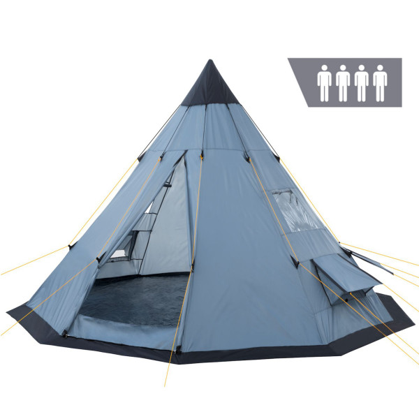 CampFeuer Tipi Zelt Spirit für 4 Personen, 3000 mm Wassersäule, Grau, Indianerzelt für Camping