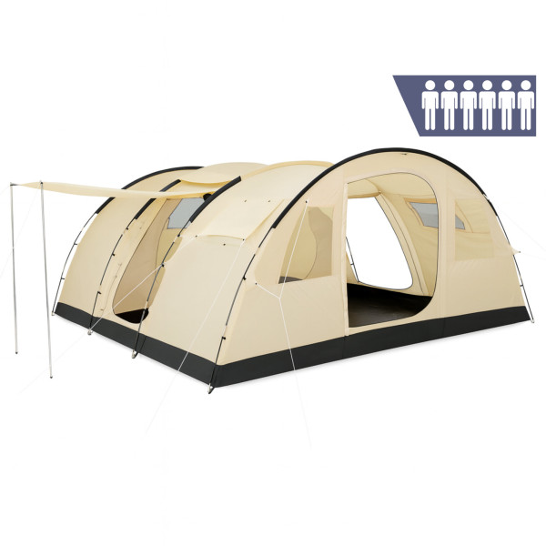 CampFeuer Zelt Caza für 6 Personen, 5000 mm Wassersäule, Beige/Sand, XXL Tunnelzelt mit Vorraum