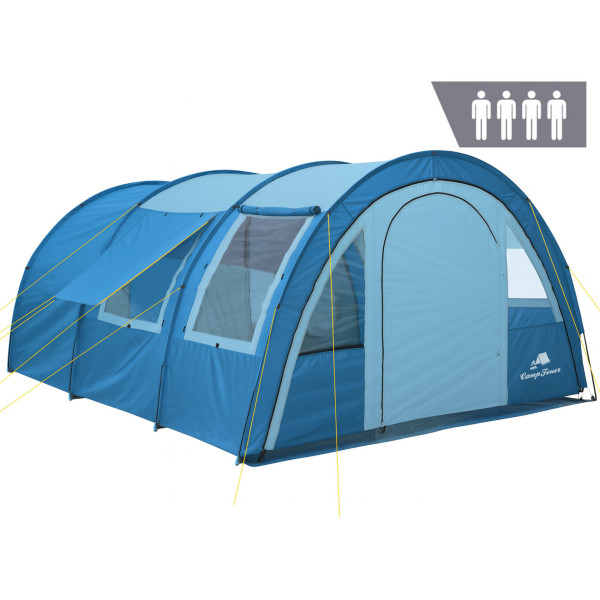 CampFeuer Zelt Multi für 4 Personen, 5000 mm Wassersäule, Blau/Hellblau, Tunnelzelt mit Vorraum