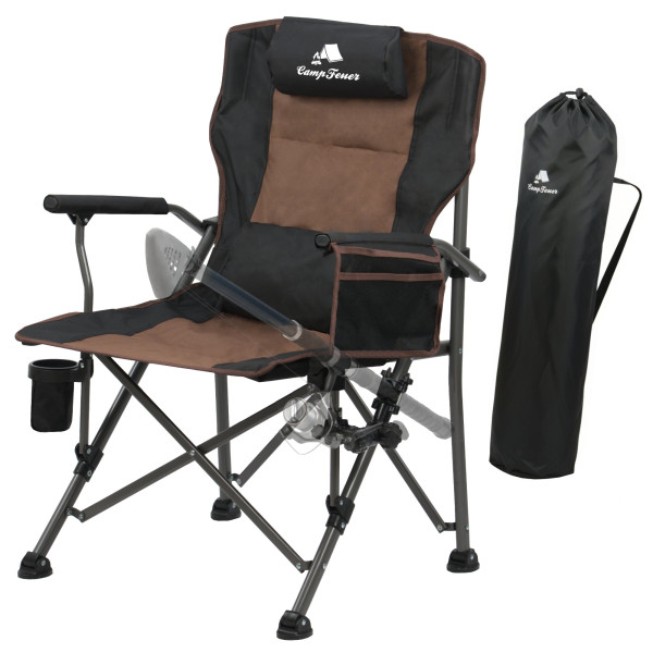 CampFeuer Angelstuhl mit Angelhalterung Braun / Schwarz, Outdoor Campingstuhl, Faltbarer Karpfenstuh